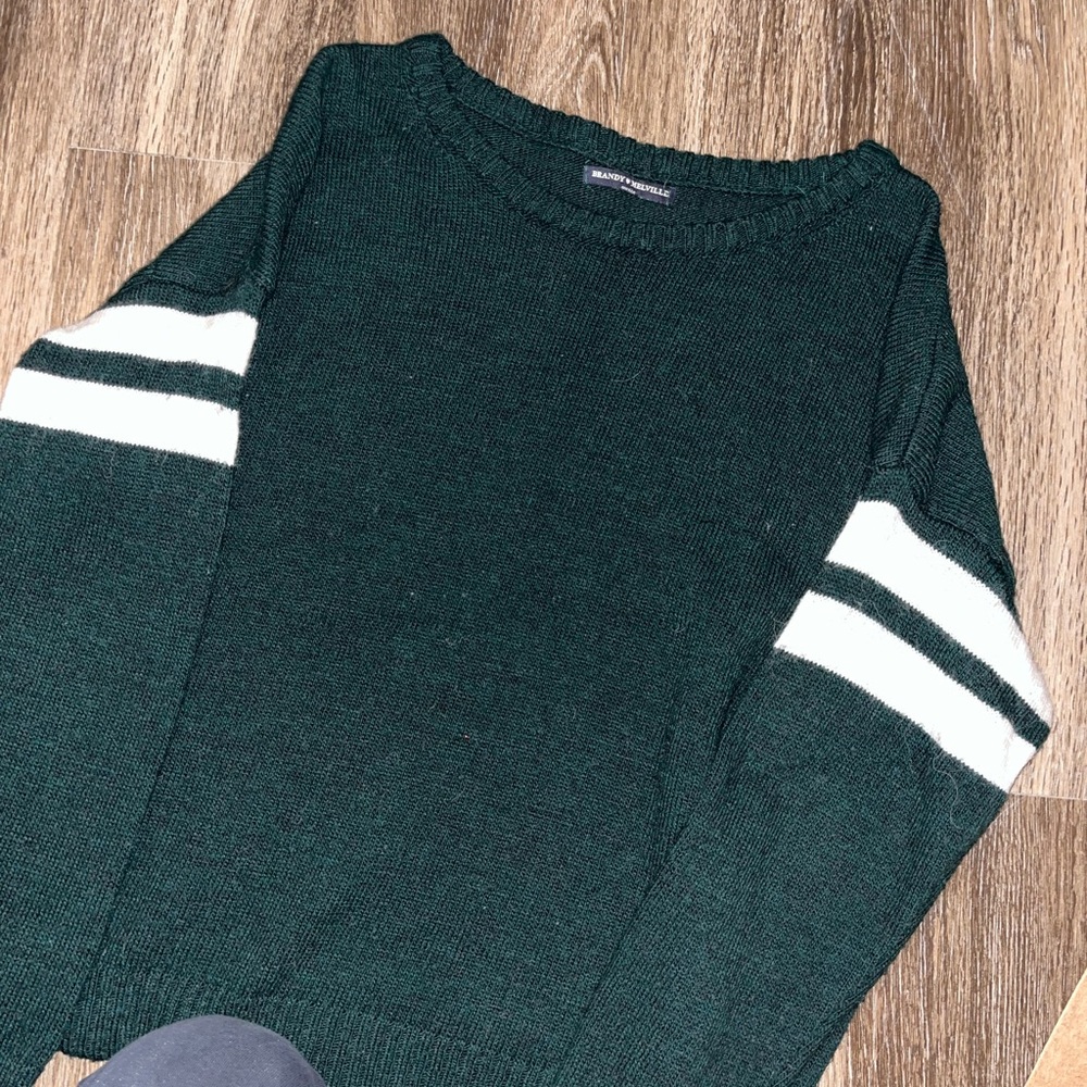 Dark Green Sweater with White Stripes